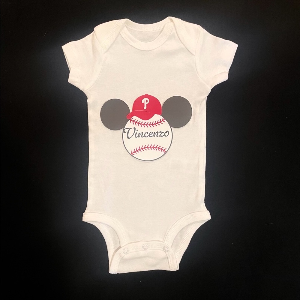 Mickey Mouse Baseball Themed Baby Onesie